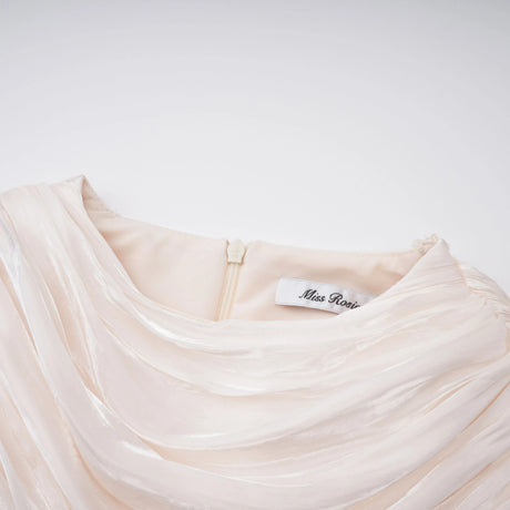 Makayla Maxi Dress Cream Glossy Ruched Cape