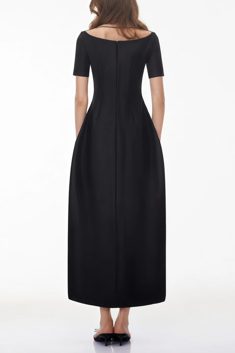 Zara Midi Dress Black Plunge Neck Asymmetrical