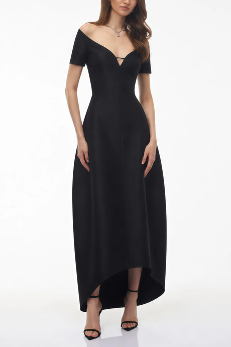 Zara Midi Dress Black Plunge Neck Asymmetrical