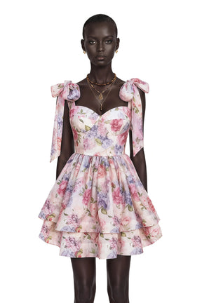 Hélène Multicolor Pink Floral Print Flounced Mini Dress