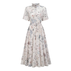 Héloïse White Floral Print Summer Midi Dress