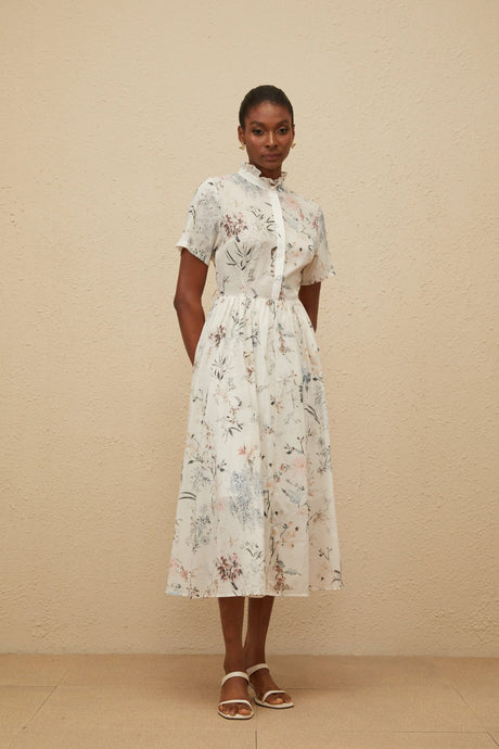 Alberta Midi Dress White Floral Print Summer