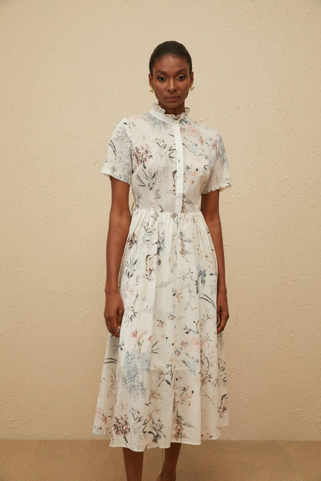 Alberta Midi Dress White Floral Print Summer