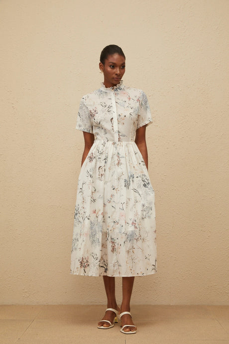 Alberta Midi Dress White Floral Print Summer
