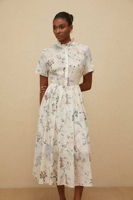 Alberta Midi Dress White Floral Print Summer