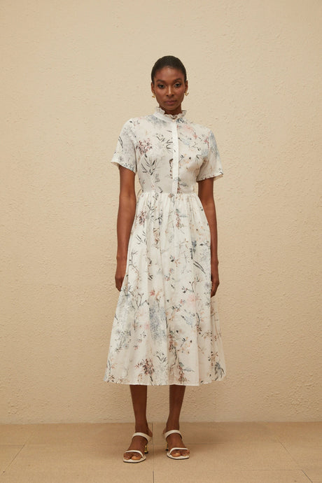 Alberta Midi Dress White Floral Print Summer