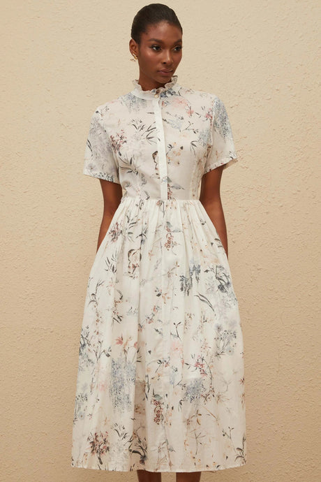 Alberta Midi Dress White Floral Print Summer