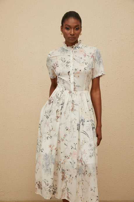 Alberta Midi Dress White Floral Print Summer