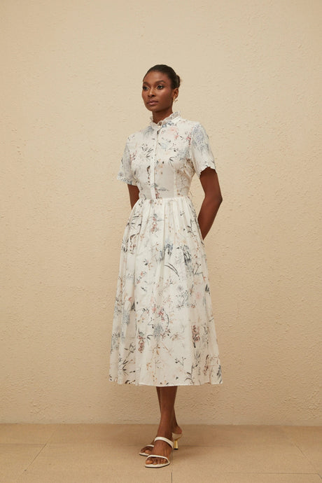 Alberta Midi Dress White Floral Print Summer