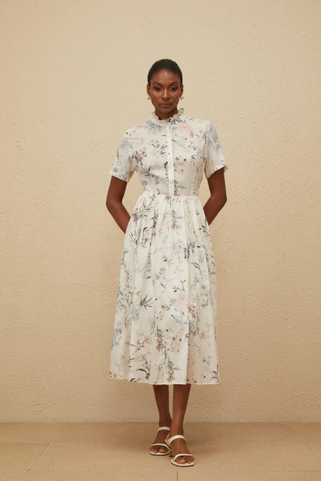 Alberta Midi Dress White Floral Print Summer