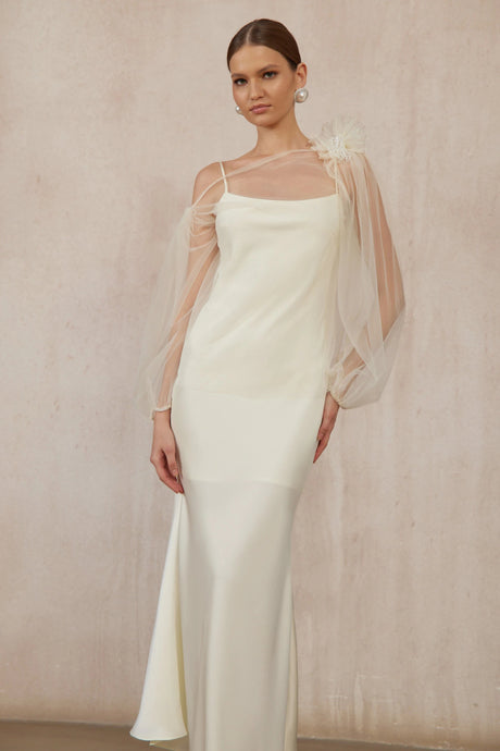 Meredith Dress White Floral Tulle Blouse & Satin Set