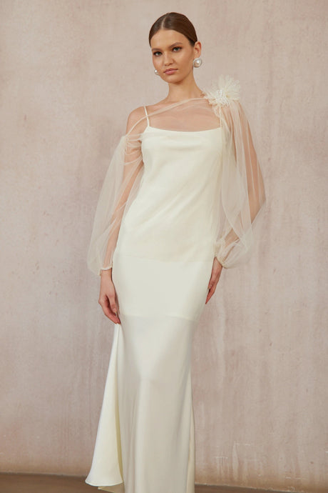 Meredith Dress White Floral Tulle Blouse & Satin Set