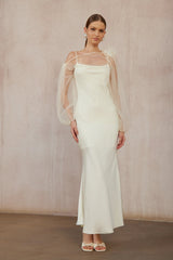 Héloïse White Floral Tulle Blouse  Satin Dress Set