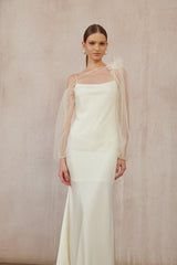 Héloïse White Floral Tulle Blouse  Satin Dress Set