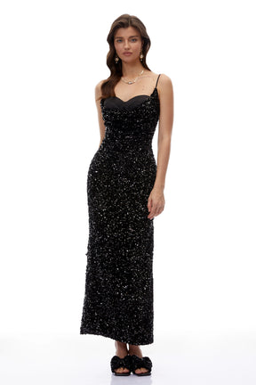 Henrietta Black Sweetheart Sequin Maxi Dress