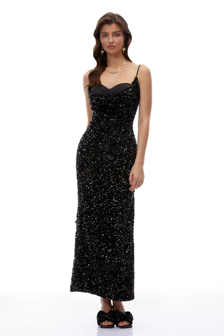 Lucille Maxi Dress Black Sweetheart Sequin