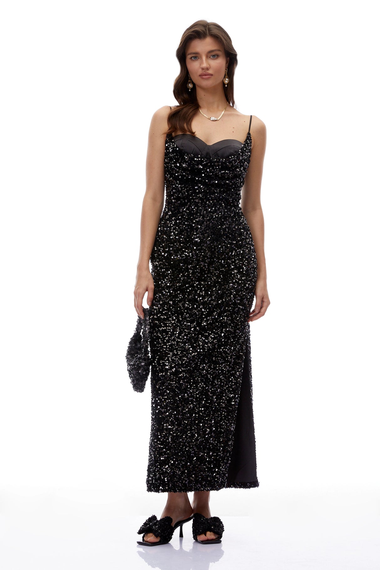 Henrietta Black Sweetheart Sequin Maxi Dress