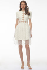 Henrietta Ivory Sequin Mini Dress with Mesh Panels
