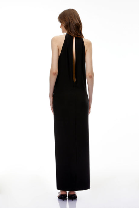 Piera Maxi Dress Black Halterneck Open Back