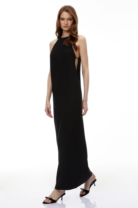 Piera Maxi Dress Black Halterneck Open Back