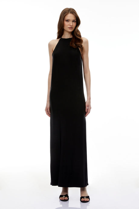 Piera Maxi Dress Black Halterneck Open Back