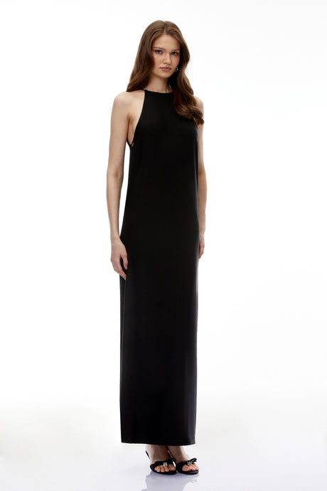 Piera Maxi Dress Black Halterneck Open Back