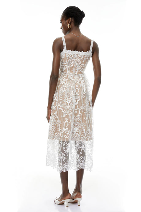 Stefania Midi Dress White Floral Embroidered Lace