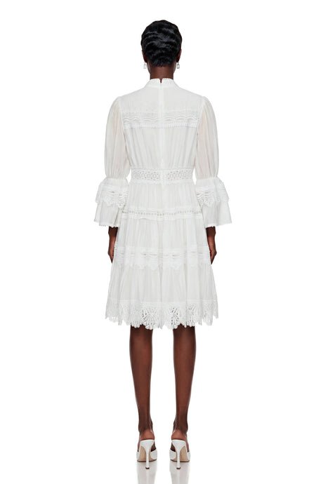 Michelina Mini Dress White Ruffled Floral Lace