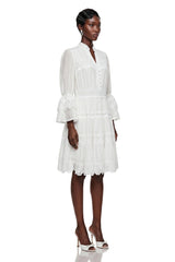 Hespera White Ruffled Floral Lace Mini Dress