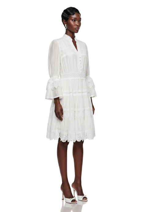 Michelina Mini Dress White Ruffled Floral Lace