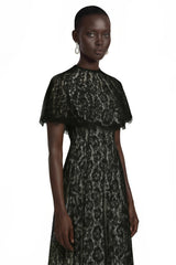 Hikawera Black Lace Maxi Dress with Cape