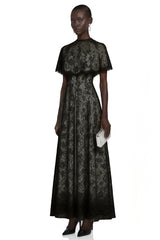 Hikawera Black Lace Maxi Dress with Cape