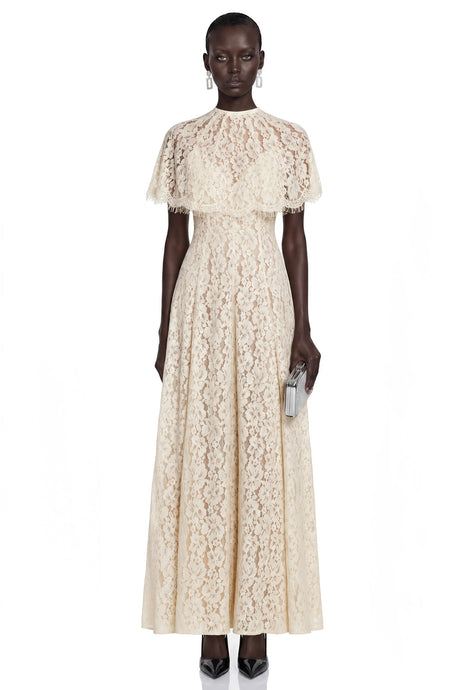 Antonietta Maxi Dress White Lace with Cape