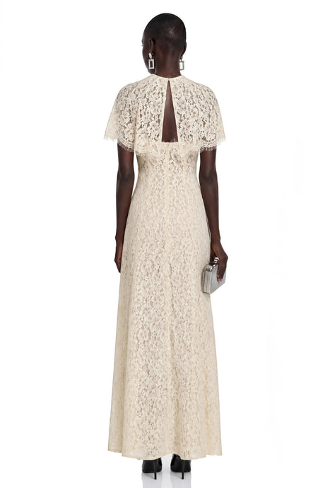 Antonietta Maxi Dress White Lace with Cape