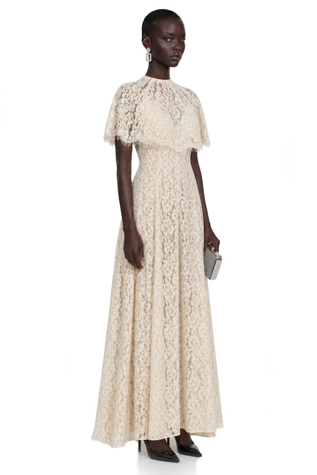 Antonietta Maxi Dress White Lace with Cape