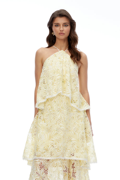 Charlee Maxi Dress Cream Halterneck Lace