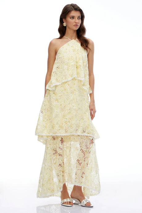 Charlee Maxi Dress Cream Halterneck Lace