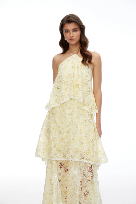 Charlee Maxi Dress Cream Halterneck Lace