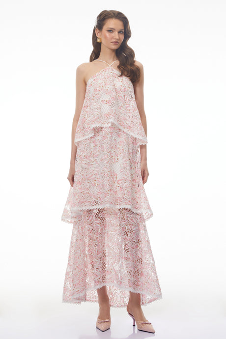 Jocelyn Maxi Dress Pink Halterneck Lace