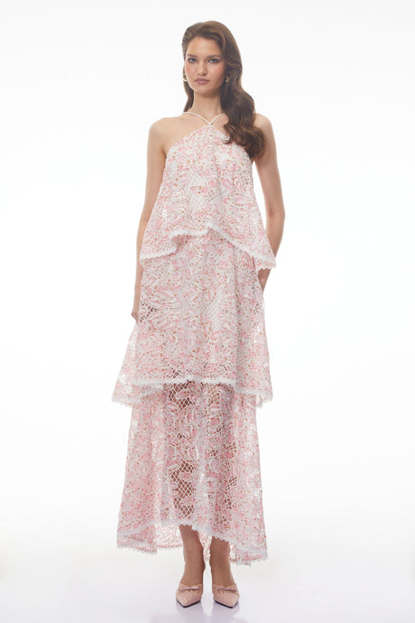 Jocelyn Maxi Dress Pink Halterneck Lace