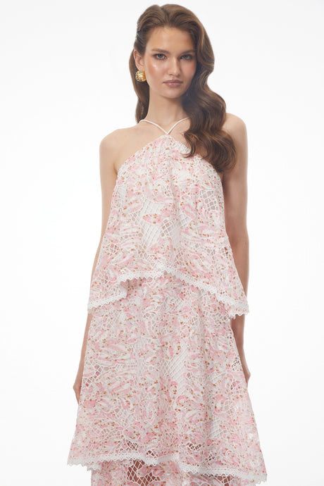 Jocelyn Maxi Dress Pink Halterneck Lace