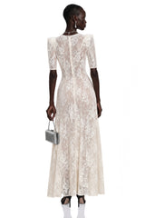 Hinekawa White VNeck Lace Maxi Dress