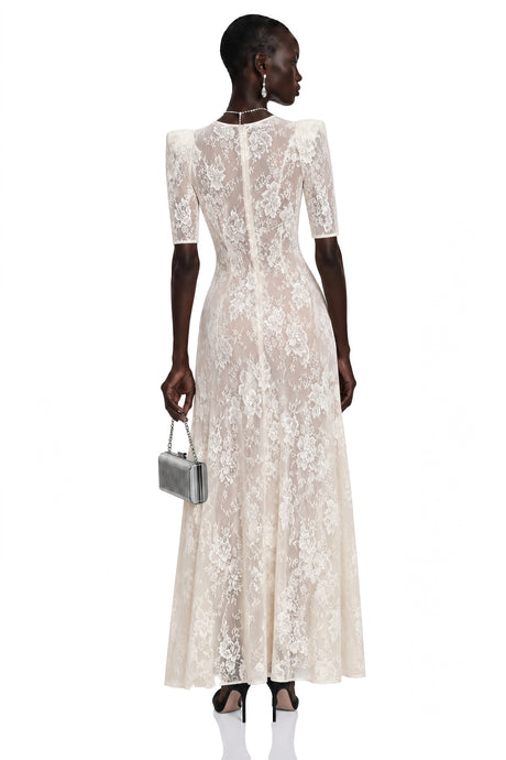 Summer Maxi Dress White V-Neck Lace