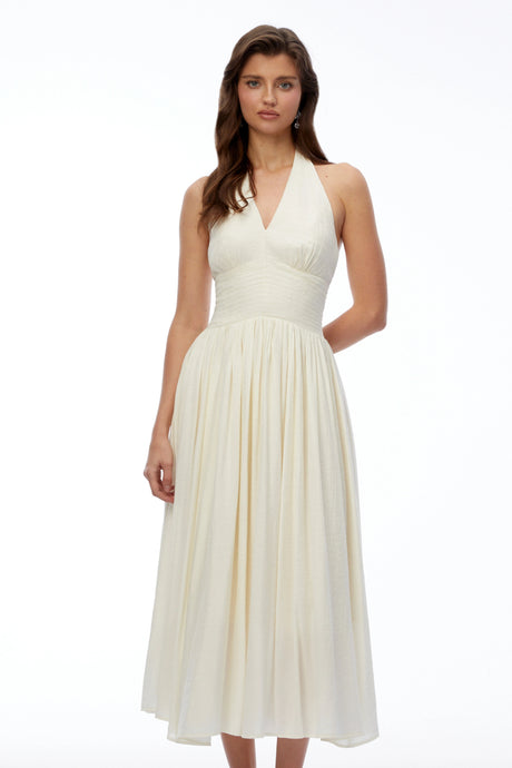 Giselle Midi Dress Cream Halterneck Ruched