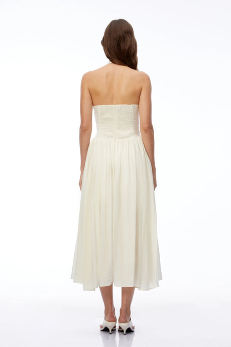 Giselle Midi Dress Cream Halterneck Ruched