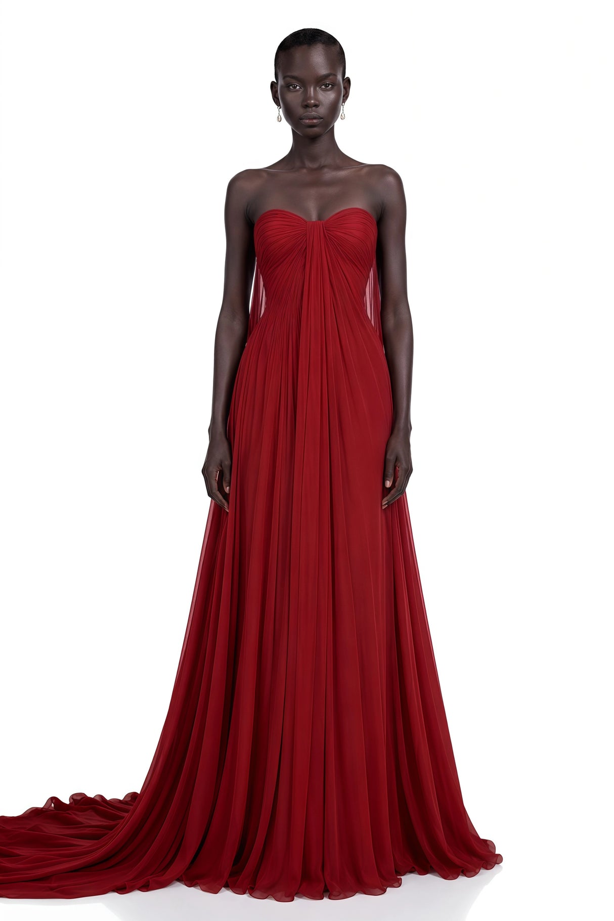 Hohipera Red Off Shoulder Pleated Maxi Dress