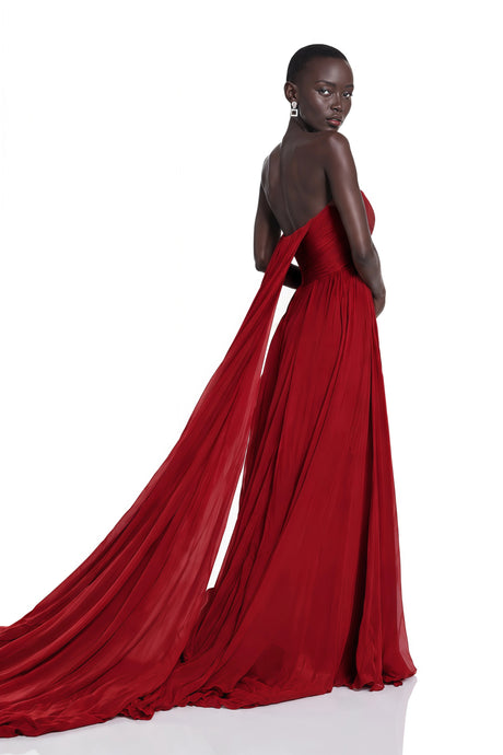 Aspen Maxi Dress Red Off Shoulder Pleated