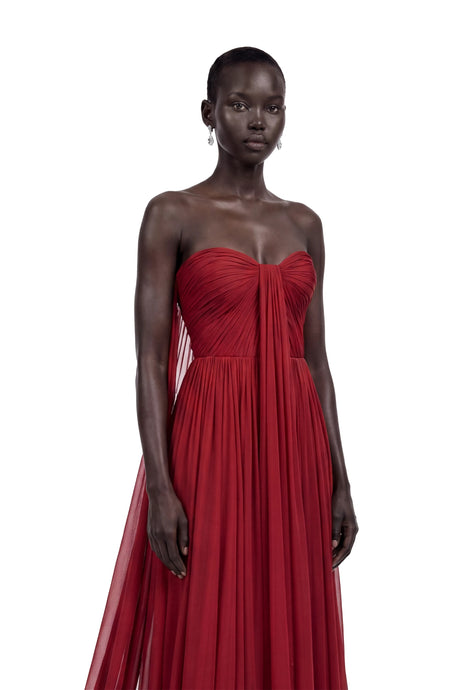Aspen Maxi Dress Red Off Shoulder Pleated