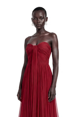 Hohipera Red Off Shoulder Pleated Maxi Dress