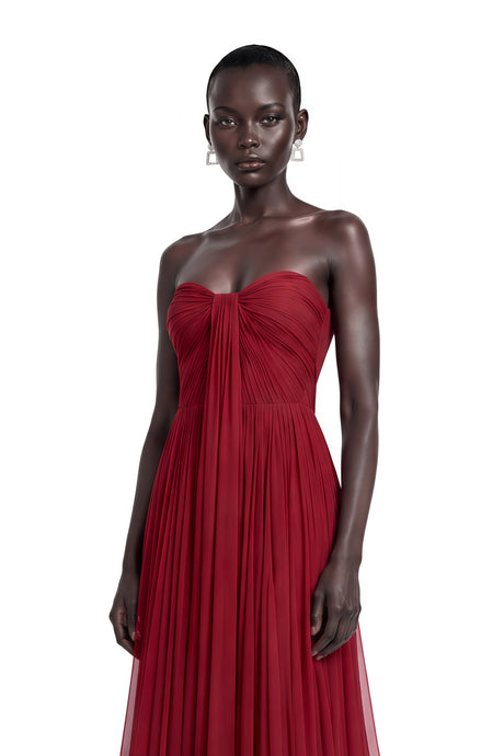 Aspen Maxi Dress Red Off Shoulder Pleated